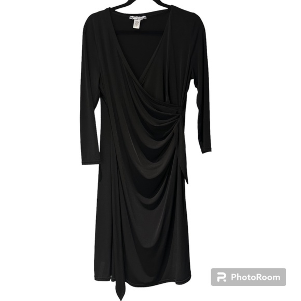 Diane von Furstenberg 100% silk jersey black midi dress size 8